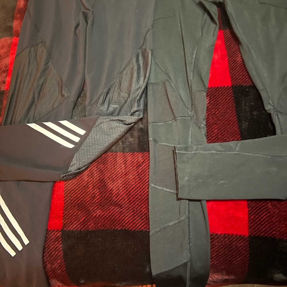 2 pairs of addias leggings, both black with cute details, bundled at one price